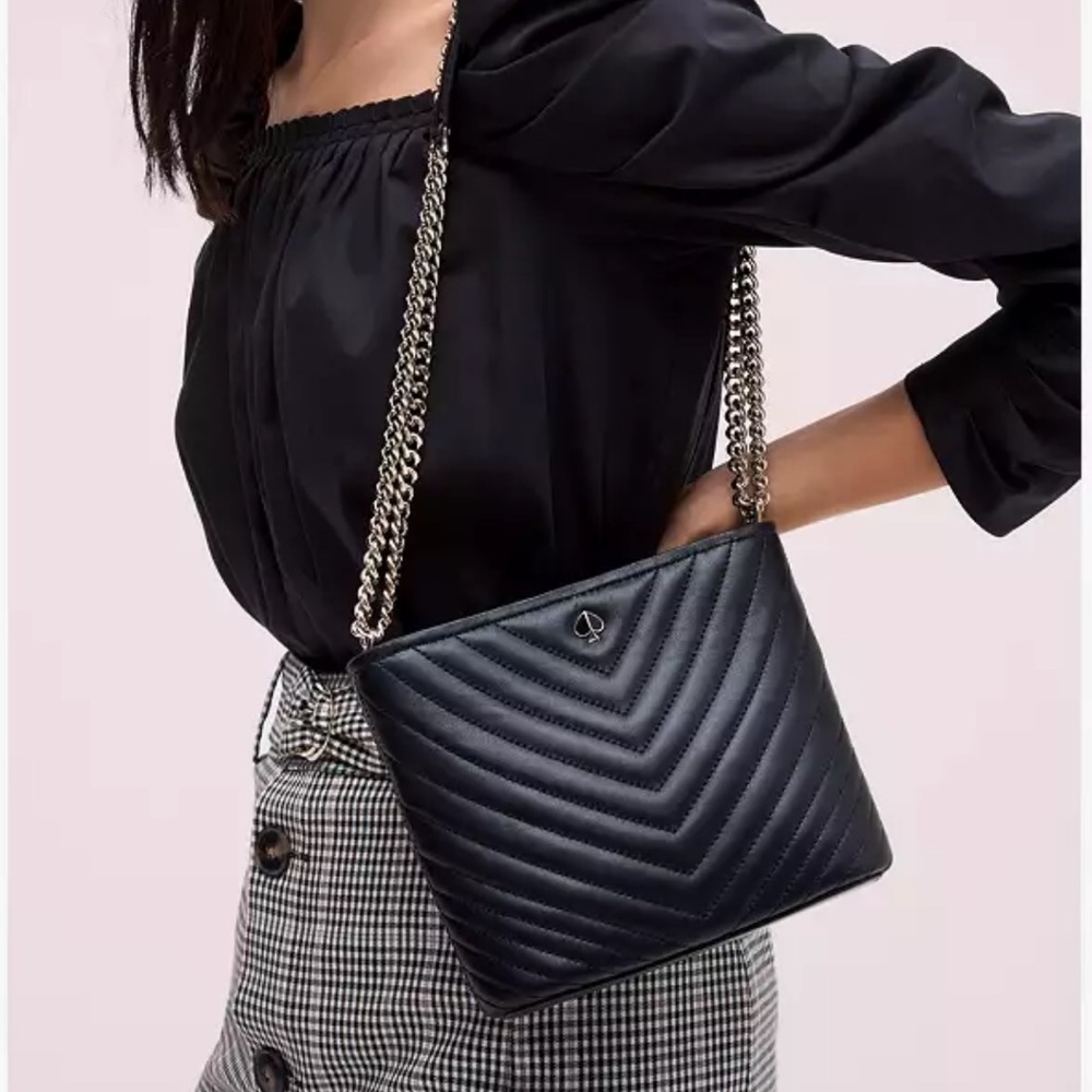 Kate Spade Amelia Small Convertible Chain Black Lambskin Leather Crossbody Bag